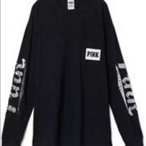 VS PINK💕VINTAGE CAMPUS BLING SCRIPT LOGO TEE M